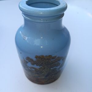 Antique Prattware Blue Boar Hunting Scene Jar - Potted Meat Pot (Circa 1860), 